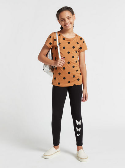 Polka Dots Print BCI Cotton T-shirt with Round Neck and Short Sleeves