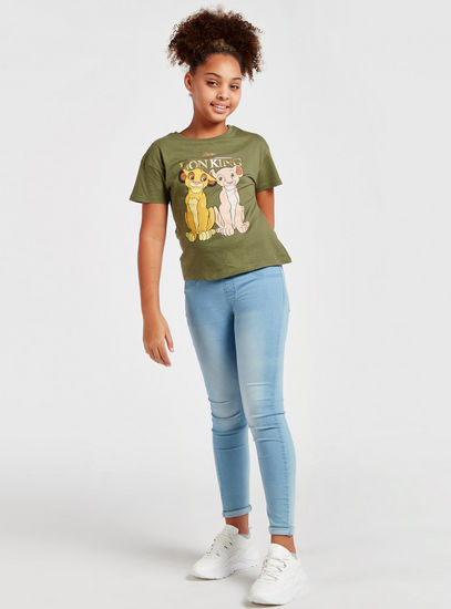 The Lion King Print T-shirt with Round Neck and Short Sleeves