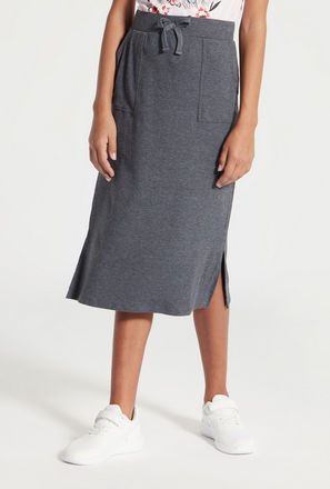 Ribbed Mid-Rise Skirt with Elasticated Waist and Pocket Detail