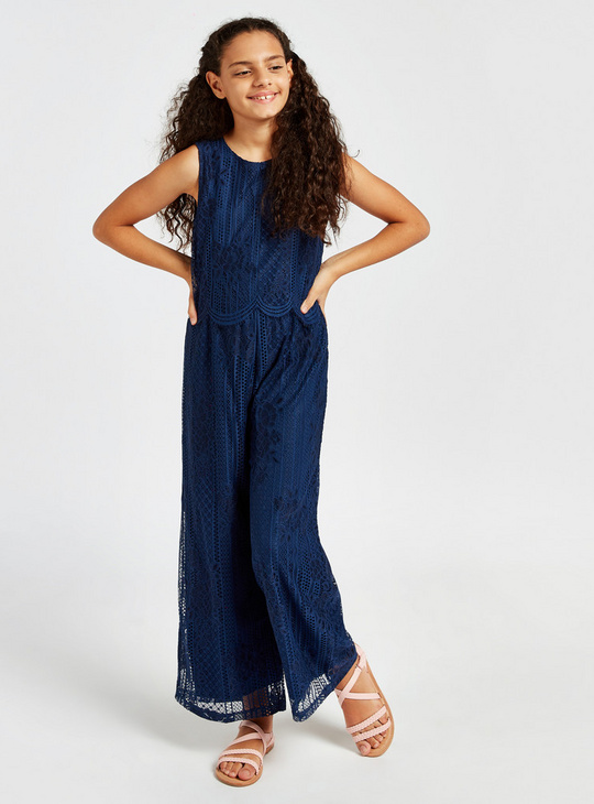 Laced Sleeveless Jumpsuit with Keyhole Closure