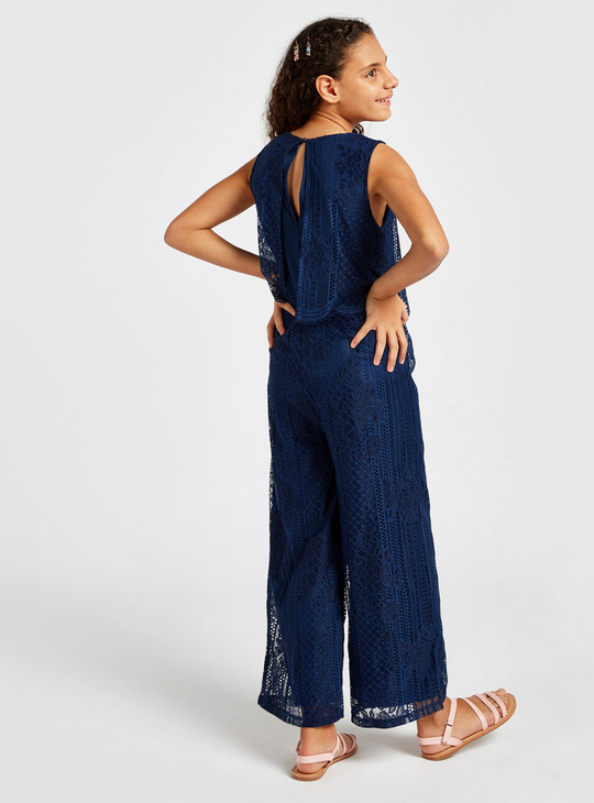 Laced Sleeveless Jumpsuit with Keyhole Closure