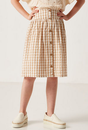 Checked Midi Skirt with Button Closure