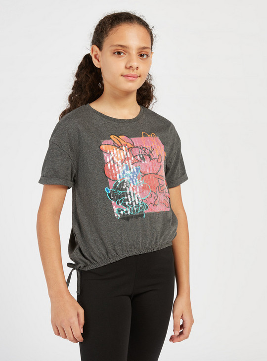 Minnie Mouse Embellished Round Neck T-shirt with Short Sleeves