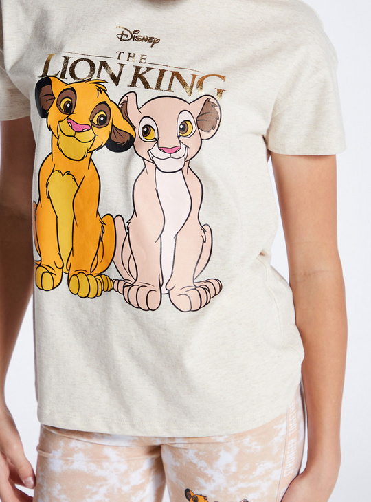 Lion King Print Round Neck T-shirt and Cycling Shorts Set