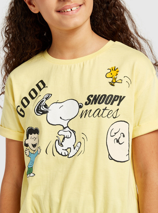 Snoopy Print T-shirt with Round Neck and Short Sleeves