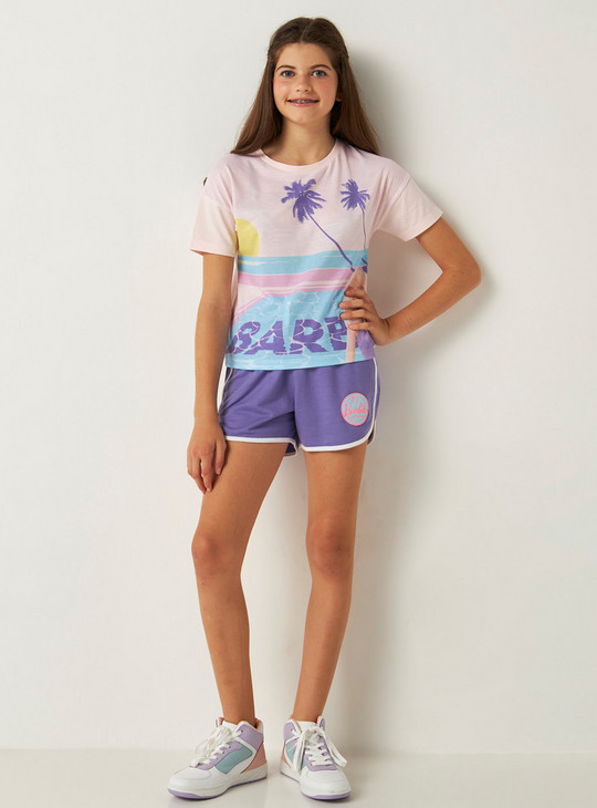 Barbie Print Round Neck T-shirt and Shorts Set