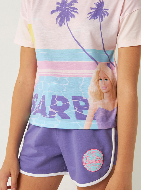 Barbie Print Round Neck T-shirt and Shorts Set