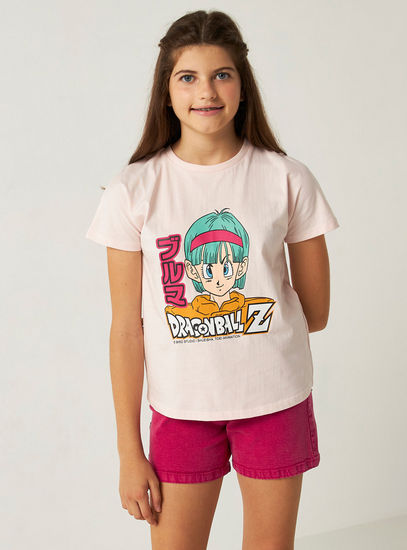 Dragon Ball Z Print T-shirt with Round Neck and Short Sleeves