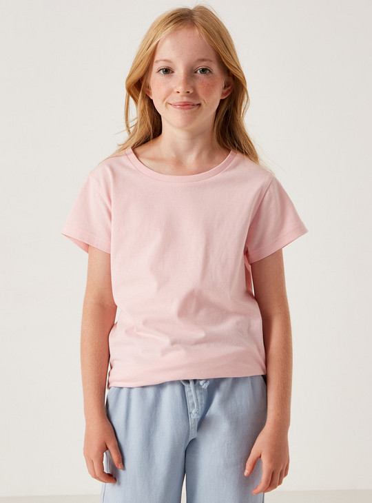 Set of 2 - Solid Round Neck T-shirt with Short Sleeves