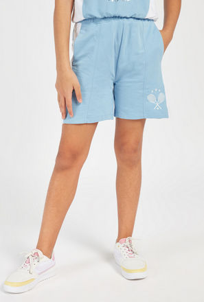 Printed Mid-Rise Shorts with Elasticated Waistband and Pockets