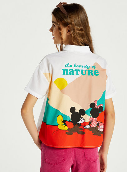 Mickey Mouse Print Shirt with Short Sleeves and Pocket-Shirts & Blouses-image-0