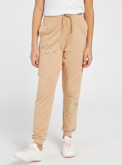 Printed Mid-Rise Jog Pants with Drawstring Closure and Pockets