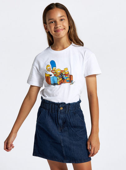 Simpsons Print Round Neck T-shirt with Short Sleeves