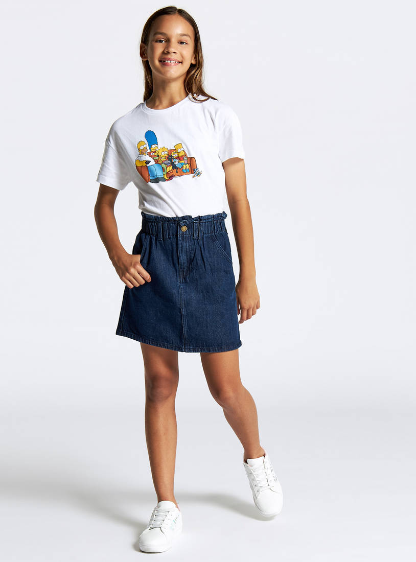 Simpsons Print Round Neck T-shirt with Short Sleeves-T-shirts-image-1