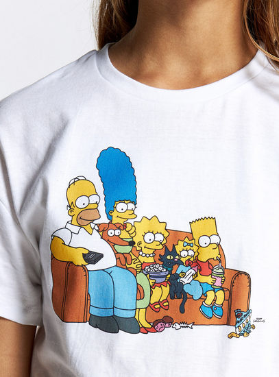 Simpsons Print Round Neck T-shirt with Short Sleeves