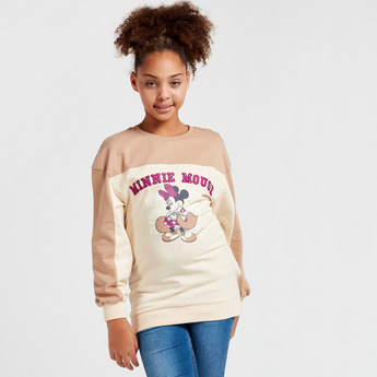Minnie Mouse Printed Sweatshirt with Round Neck and Long Sleeves