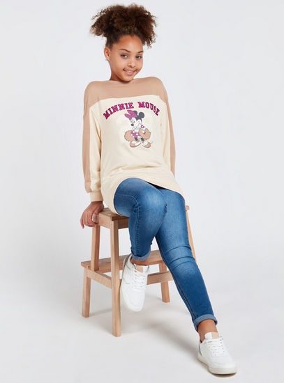 Minnie Mouse Printed Sweatshirt with Round Neck and Long Sleeves
