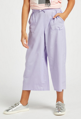 Solid High-Rise Culottes with Pockets and Bow Detail