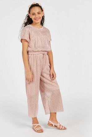 Shimmery Textured Round Neck Top and Elasticated Culotte Set