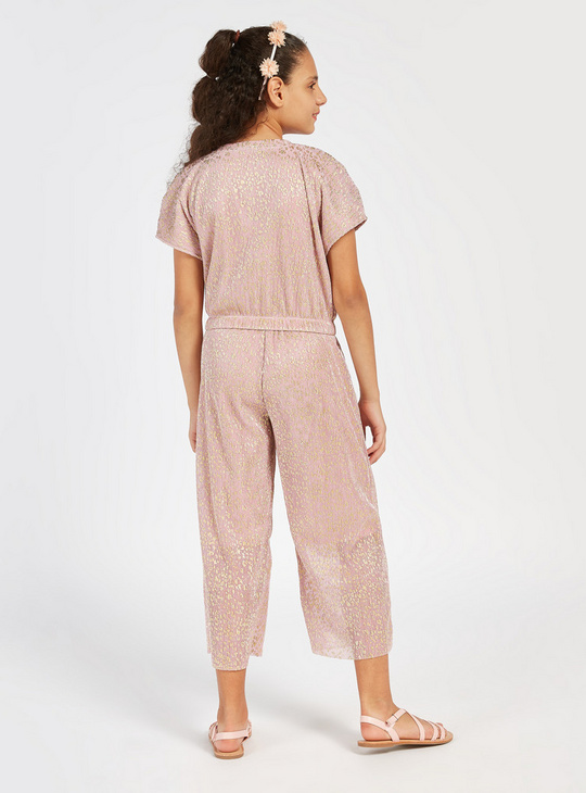 Shimmery Textured Round Neck Top and Elasticated Culotte Set