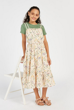 Floral Print Dress and Short Sleeve T-shirt Set