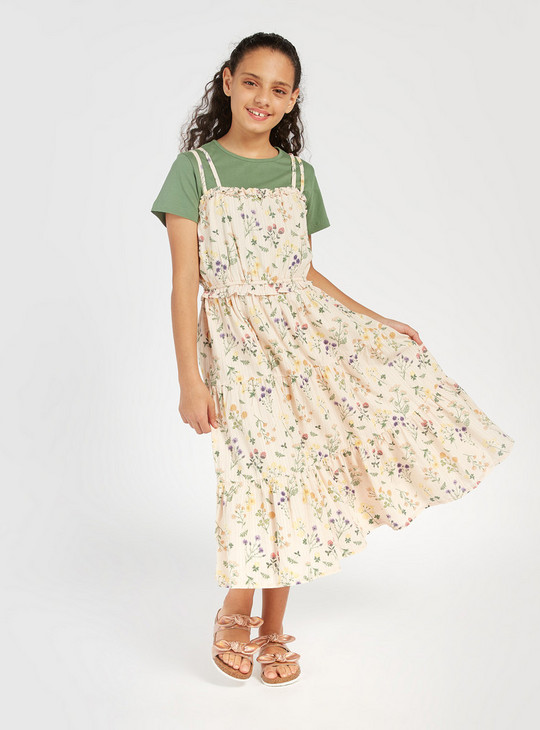 Floral Print Dress and Short Sleeve T-shirt Set