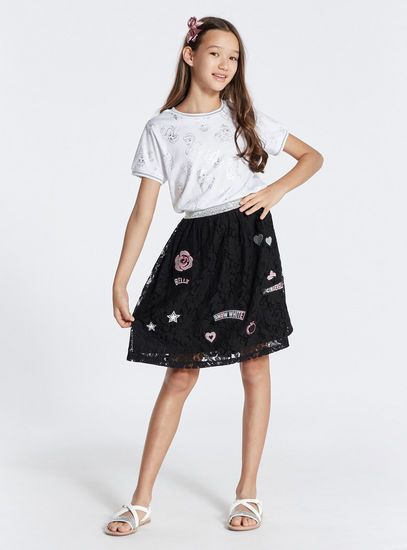 All Over Princess Printed T-shirt and Applique Detail Lace Skirt Set
