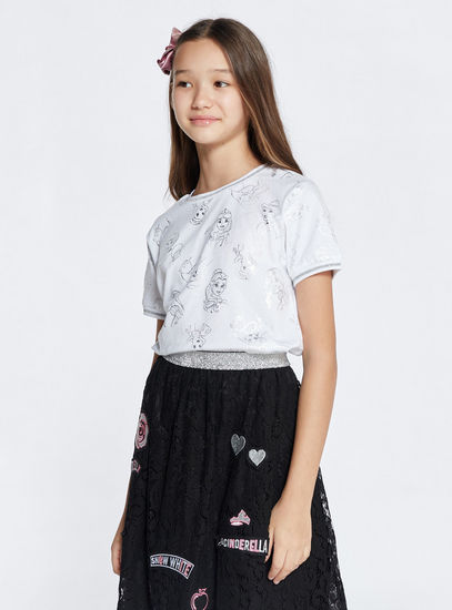 All Over Princess Printed T-shirt and Applique Detail Lace Skirt Set