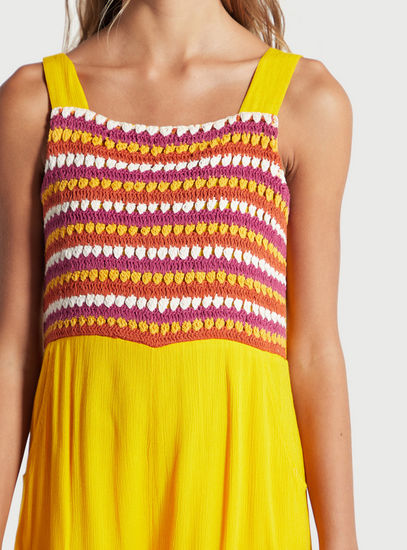 Crochet Detail Sleeveless Jumpsuit with Pockets and Zip Closure