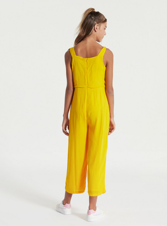 Crochet Detail Sleeveless Jumpsuit with Pockets and Zip Closure