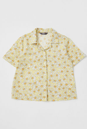 All-Over Floral Print Shirt with Short Sleeves