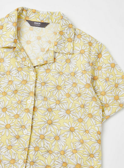 All-Over Floral Print Shirt with Short Sleeves