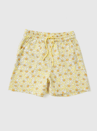 Floral Print Shorts with Drawstring Closure and Pockets