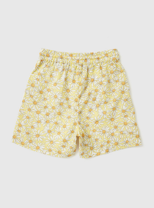 Floral Print Shorts with Drawstring Closure and Pockets