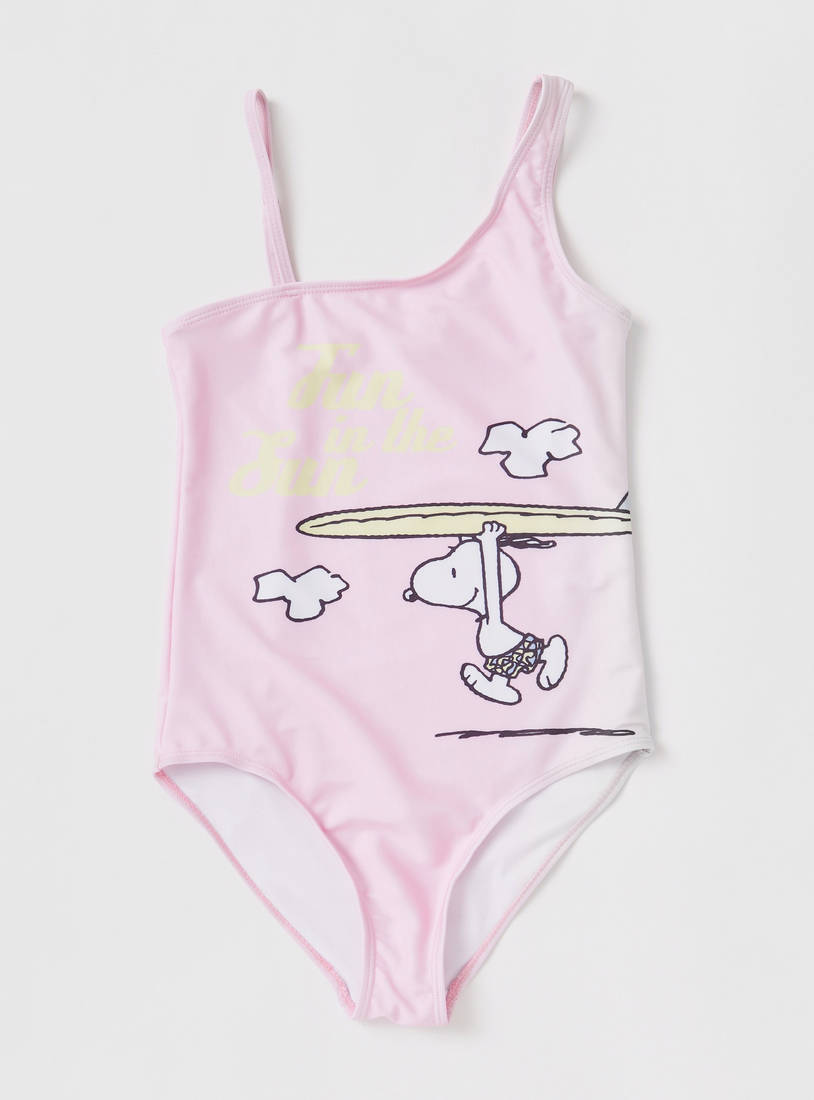 Snoopy Print Sleeveless Swimsuit-Swimwear-image-0