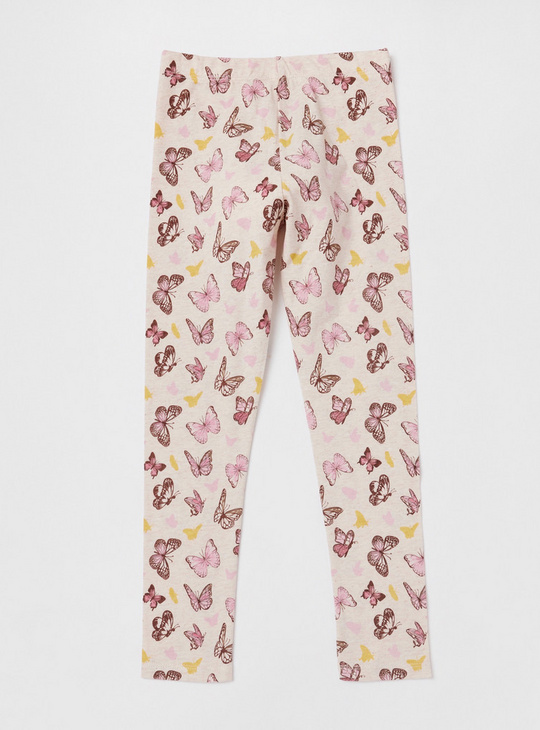 All Over Butterfly Print High-Rise Leggings with Elasticated Waistband