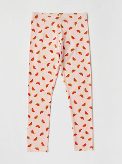 All-Over Watermelon Print Leggings with Elasticated Waistband