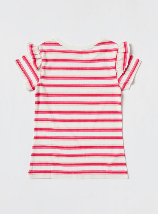 Striped T-shirt with Ruffles and Short Sleeves