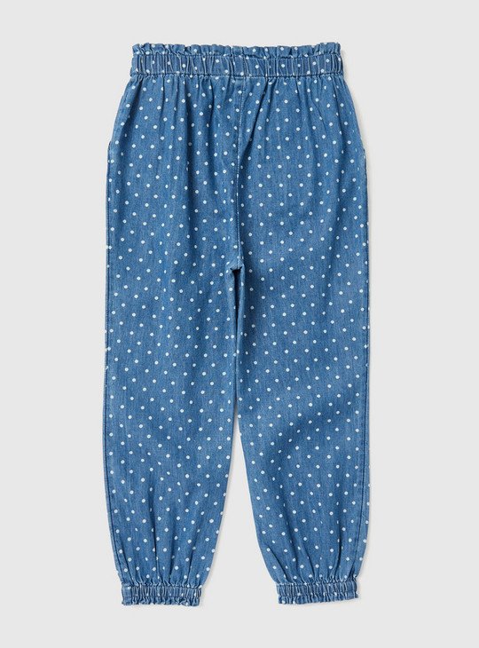 Polka Dot Print Pants with Elasticated Waistband and Tie-Up Detail