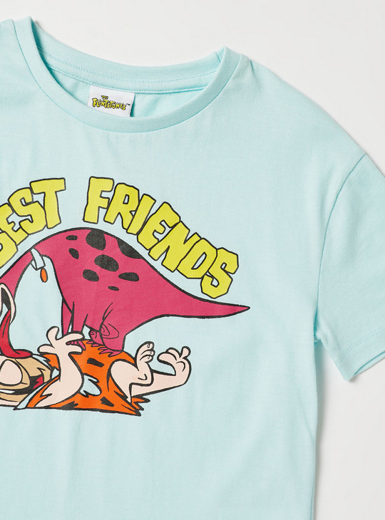 Flinstones Print T-shirt with Round Neck and Short Sleeves