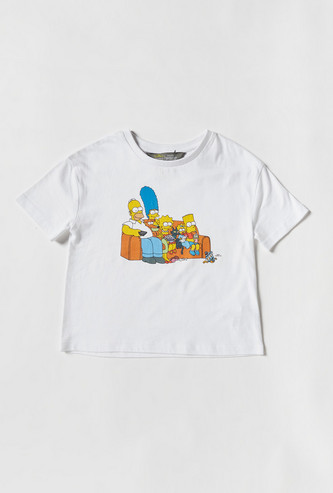 Simpsons Print T-shirt with Round Neck and Short Sleeves