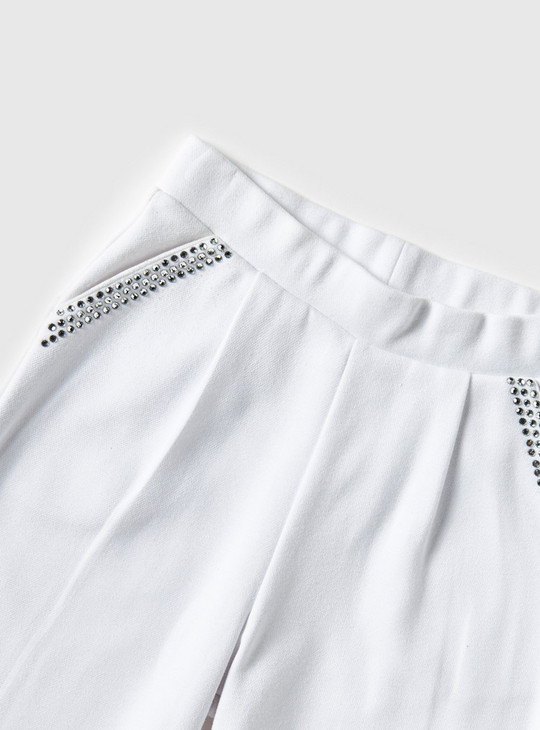 Solid Trousers with Elasticised Waistband and Studded Pocket Trim