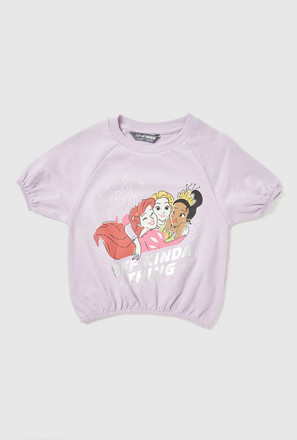 Princess Print Crew Neck Sweatshirt with Short Sleeves