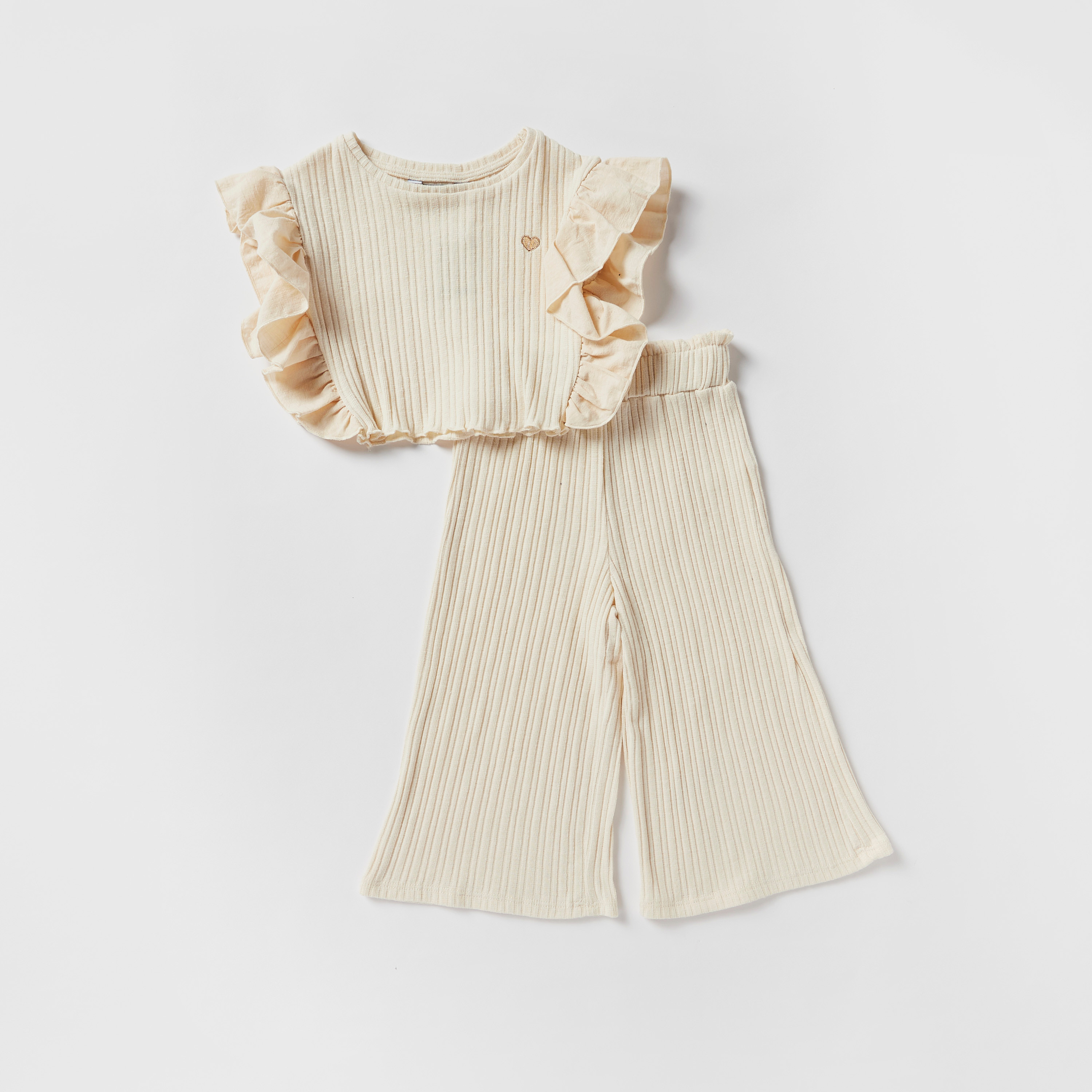 その他 mirha&puff Picnic camisole Ruffle Pants Shop Ribbed Ruffle Detail Top with Flared Leg Pants Online