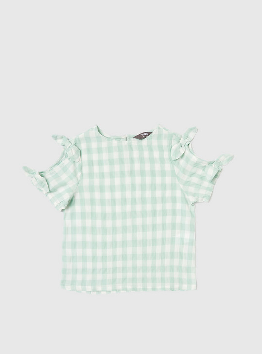 Gingham Print Bow Accent Top and Culotte Set