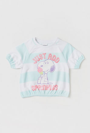 Snoopy Print Crew Neck Sweatshirt with Short Sleeves