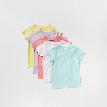 Set of 5 - Solid T-shirt with Short Sleeves and Round Neck