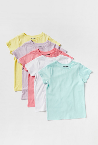 Set of 5 - Solid T-shirt with Short Sleeves and Round Neck