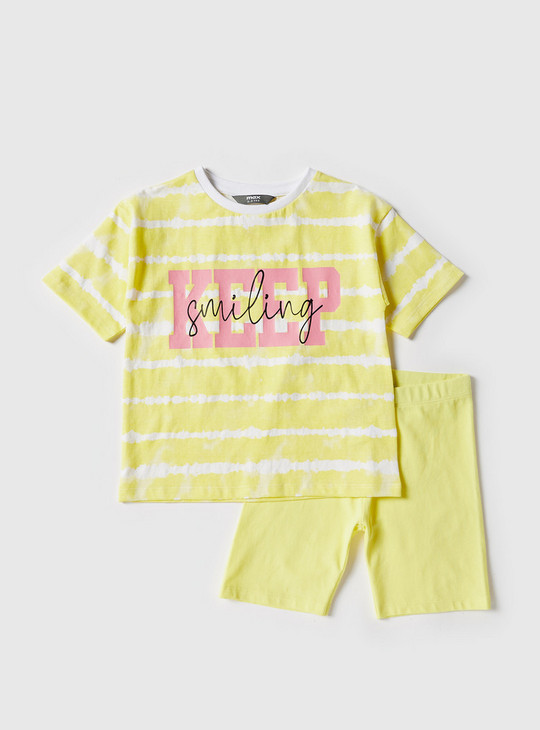 Striped Round Neck T-shirt and Shorts Set