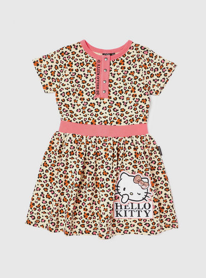 Hello Kitty Animal Print Dress with Short Sleeves
